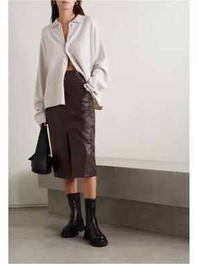 Veronica Beard Sorvino Oxblood Paneled Leather Midi Skirt